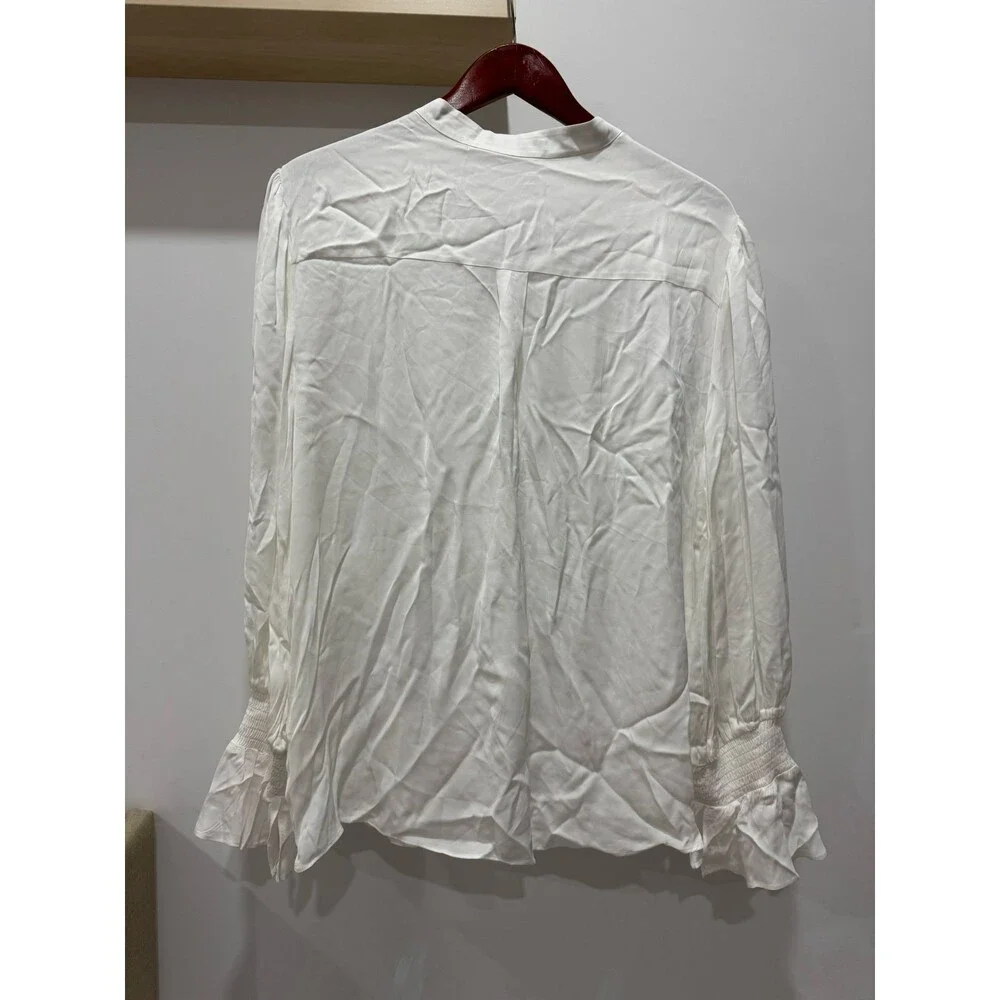 Alice + Olivia Womens XL Blouse White Long Sleeve Smocked Classic Victorian - Picture 2 of 9